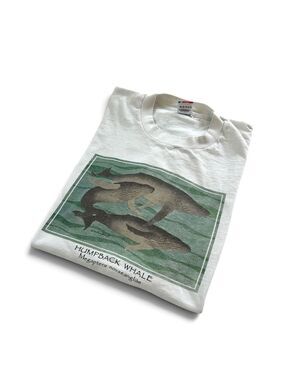Vintage 90s Marine Coastal Ocean Cotton T-Shirt with Humpback Whale Graphic